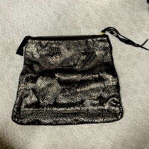 Faux snake skin gold and black fold over clutch